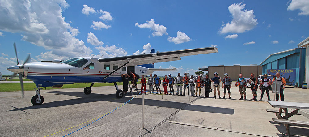 Skydivers boarding the Spaceland Florida Super Caravan