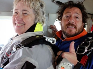 Houston mayor Annise Parker with skydiving instructor Hank Prewitt